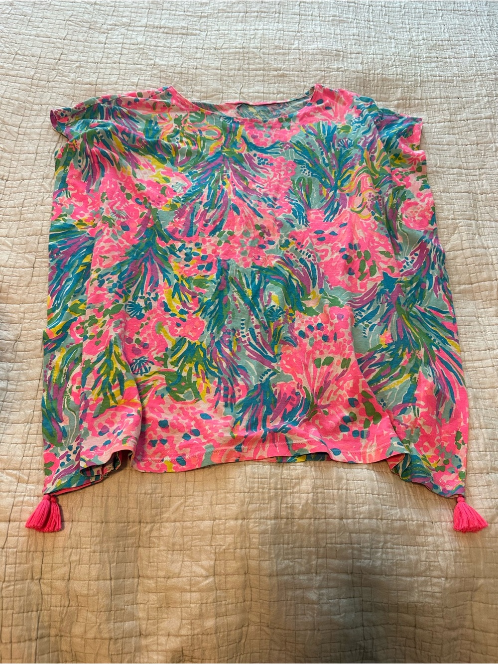 Lilly Pulitzer Neon Pink Tropical Tassel Tunic